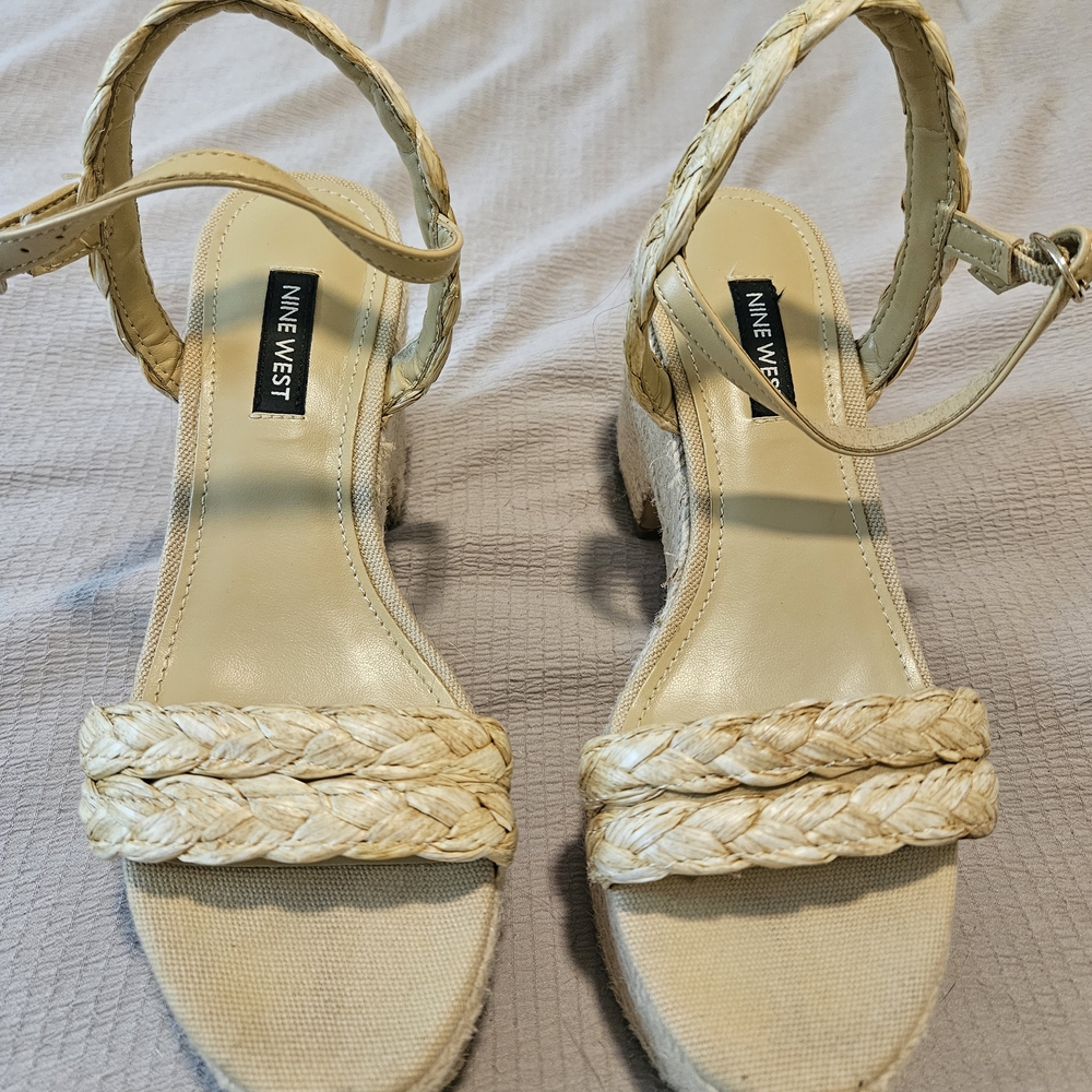 Nine West Cream Braided Strap Sandals